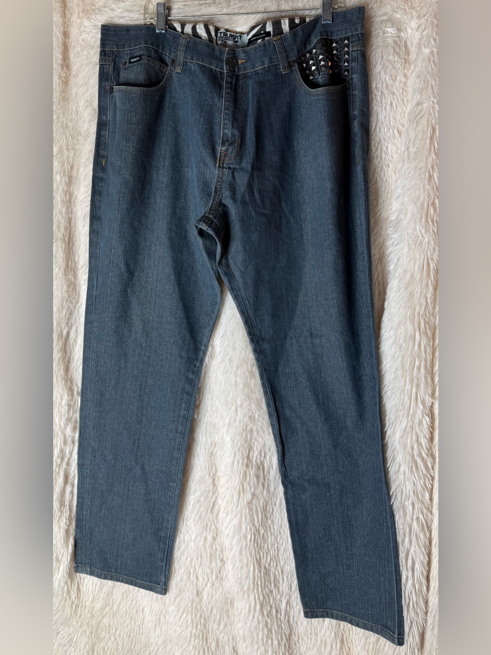 Trukfit Dark Wash Studded Straight Leg Jeans Size 42 - Picture 2 of 4